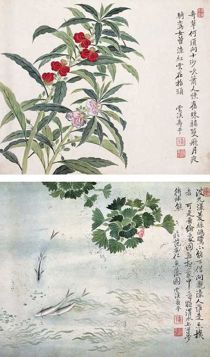 恽南田（款） 花卉 册页（六开选二）